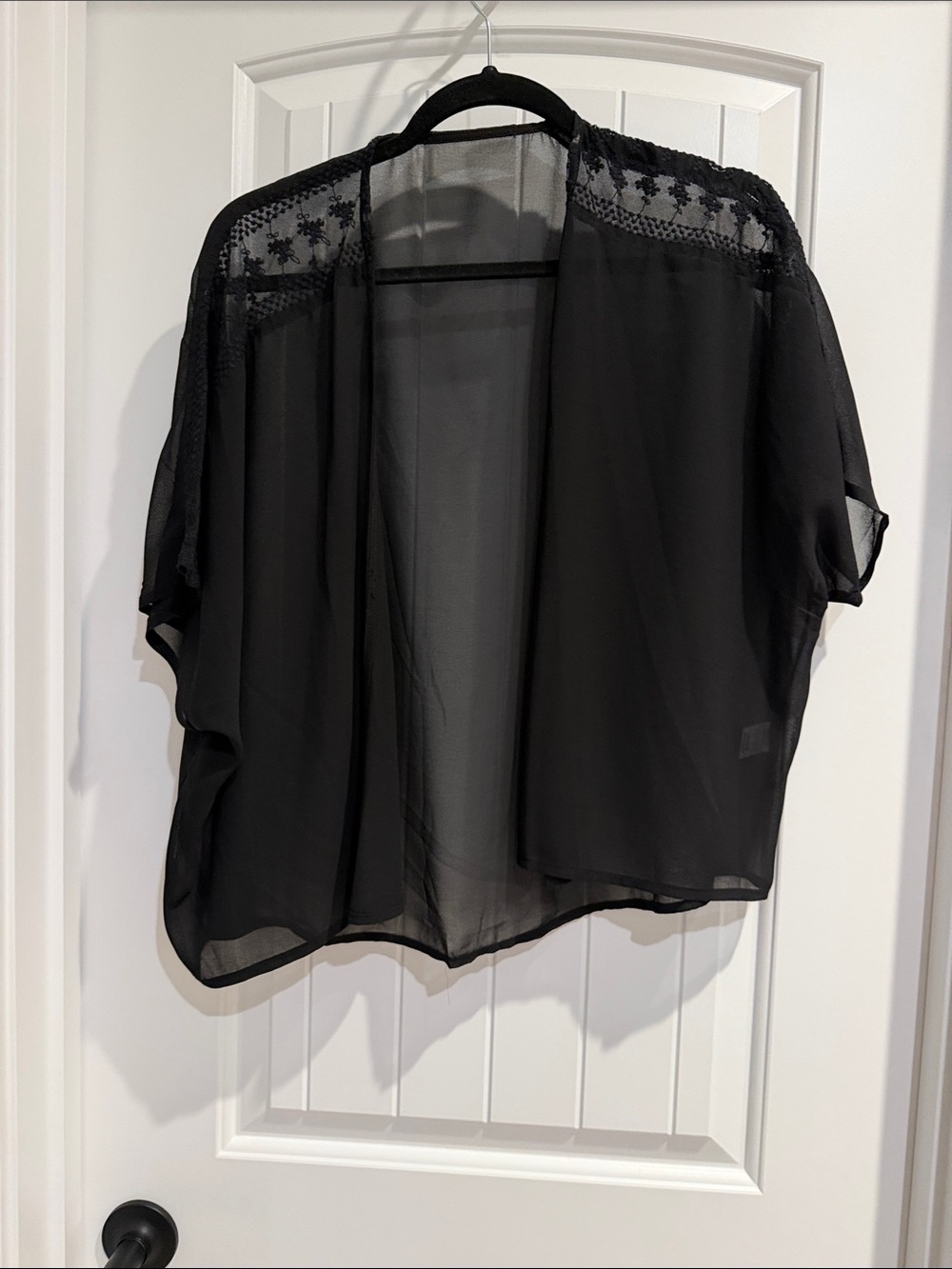 Black Chiffon Kimono Cover-Up with Lace Yoke